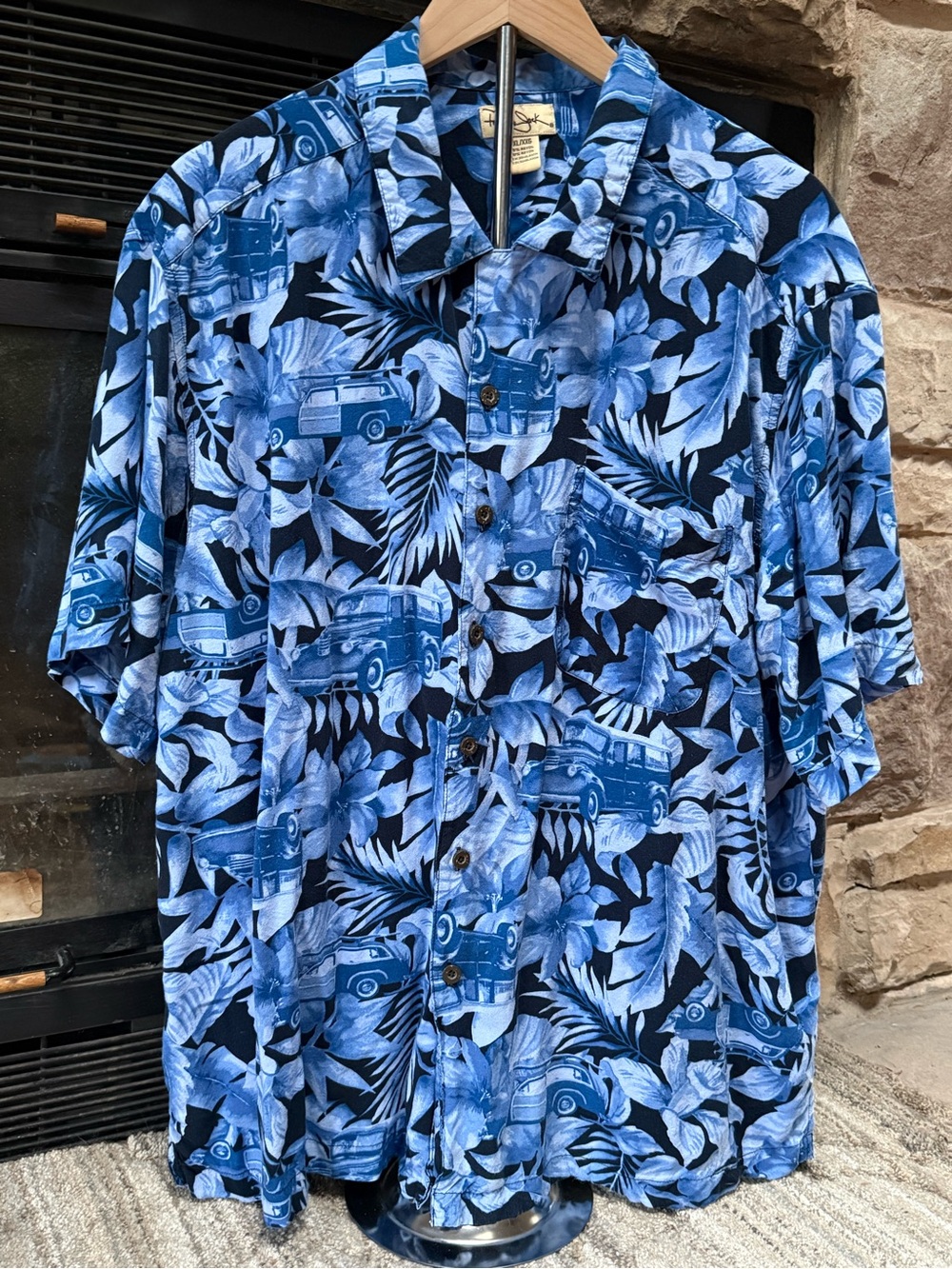 Mens Panama Jack Blue Tropical Print Hawaiian Shirt